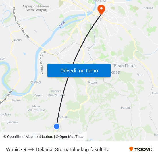 Vranić - R to Dekanat Stomatološkog fakulteta map