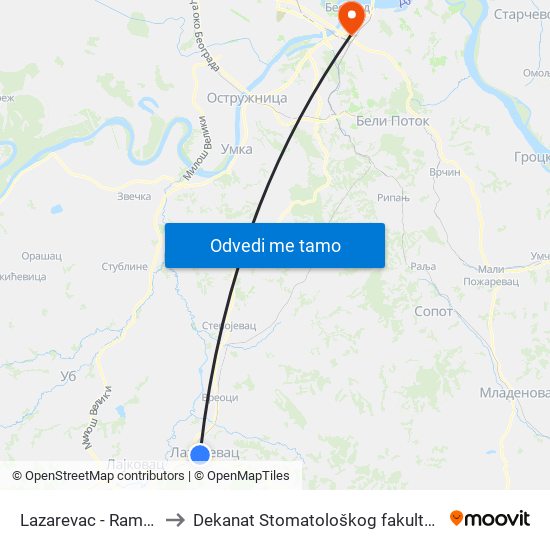 Lazarevac - Rampa to Dekanat Stomatološkog fakulteta map