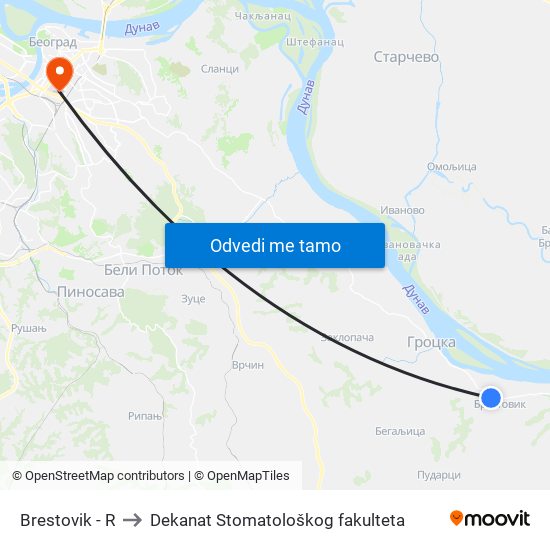 Brestovik - R to Dekanat Stomatološkog fakulteta map