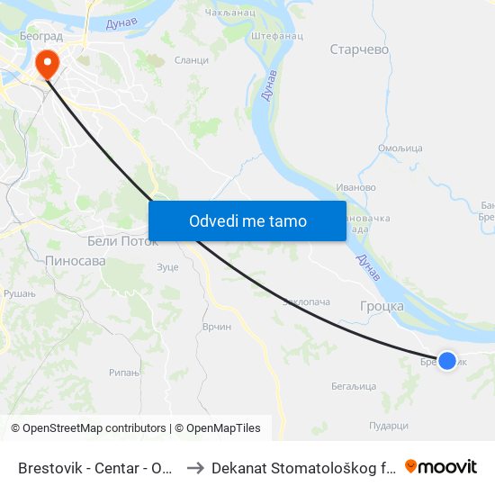 Brestovik - Centar - Okretnica to Dekanat Stomatološkog fakulteta map