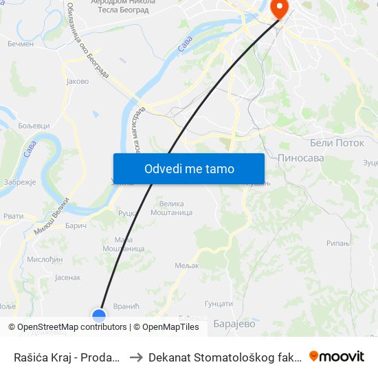 Rašića Kraj - Prodavnica to Dekanat Stomatološkog fakulteta map