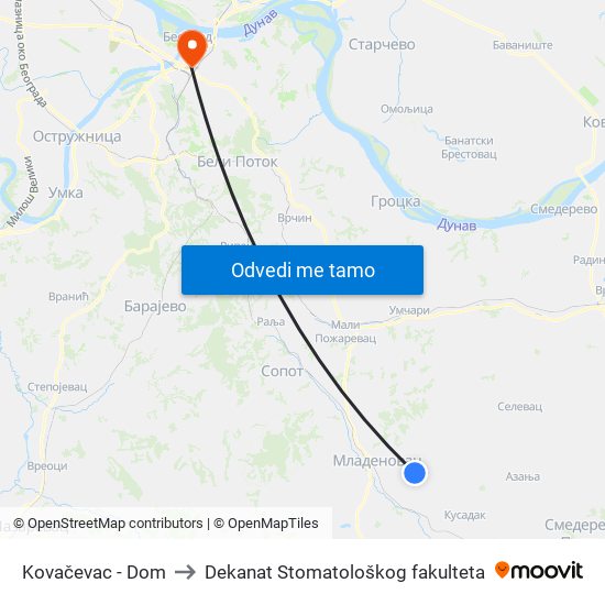 Kovačevac - Dom to Dekanat Stomatološkog fakulteta map