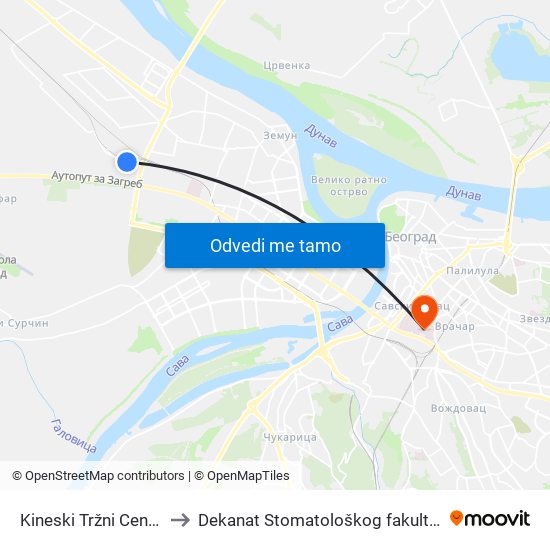 Kineski Tržni Centar to Dekanat Stomatološkog fakulteta map