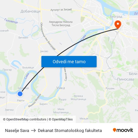 Naselje Sava to Dekanat Stomatološkog fakulteta map