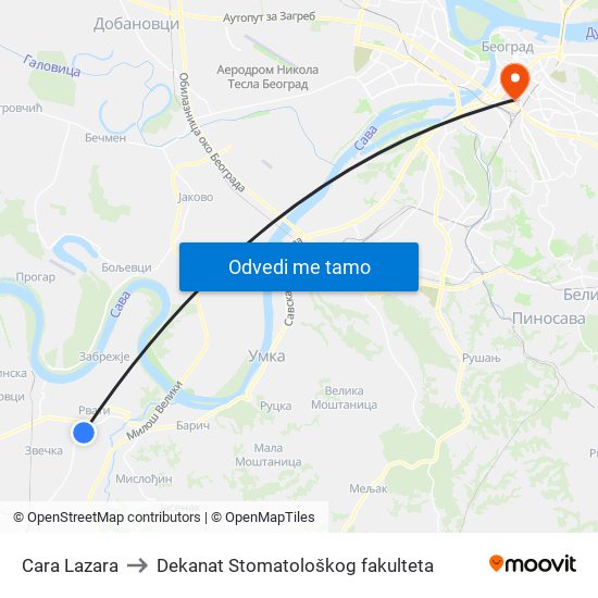 Cara Lazara to Dekanat Stomatološkog fakulteta map