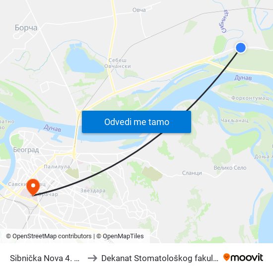 Sibnička Nova 4. Deo to Dekanat Stomatološkog fakulteta map