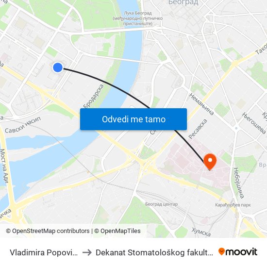 Vladimira Popovića to Dekanat Stomatološkog fakulteta map