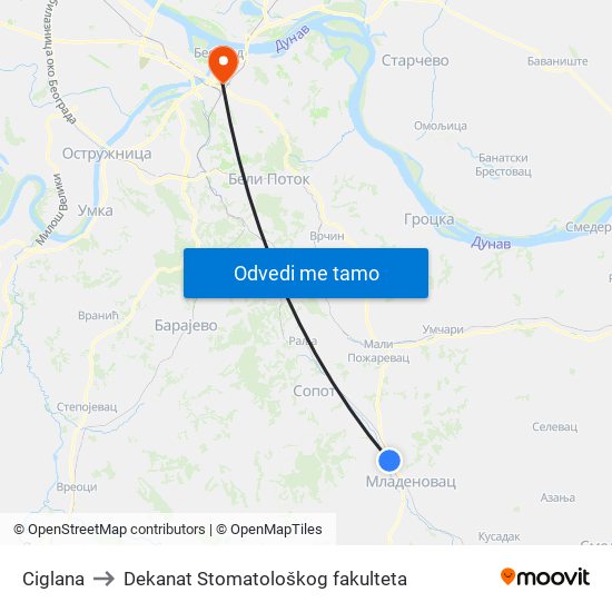 Ciglana to Dekanat Stomatološkog fakulteta map