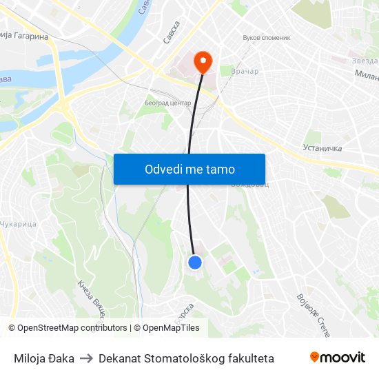 Miloja Đaka to Dekanat Stomatološkog fakulteta map