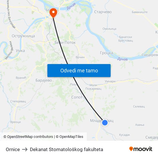 Ornice to Dekanat Stomatološkog fakulteta map