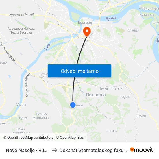 Novo Naselje - Rušanj to Dekanat Stomatološkog fakulteta map