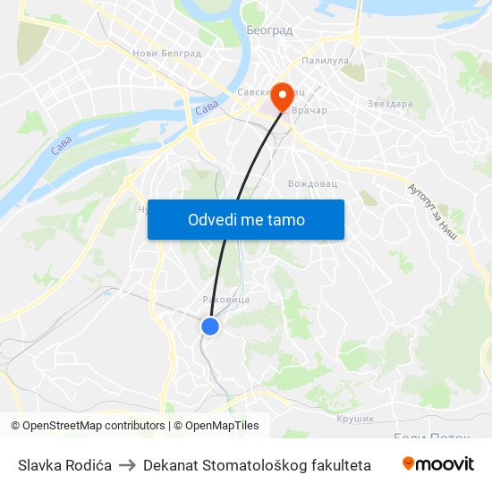 Slavka Rodića to Dekanat Stomatološkog fakulteta map