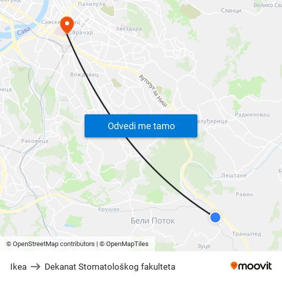 Ikea to Dekanat Stomatološkog fakulteta map