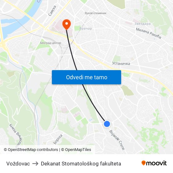 Voždovac to Dekanat Stomatološkog fakulteta map