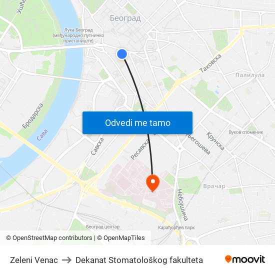 Zeleni Venac to Dekanat Stomatološkog fakulteta map