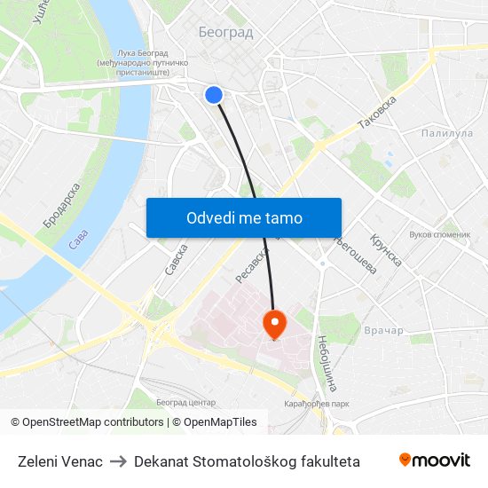 Zeleni Venac to Dekanat Stomatološkog fakulteta map