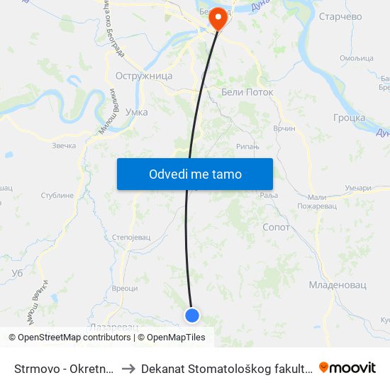 Strmovo - Okretnica to Dekanat Stomatološkog fakulteta map