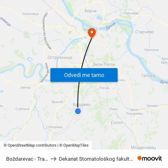 Boždarevac - Trafo to Dekanat Stomatološkog fakulteta map