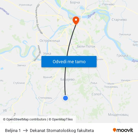 Beljina 1 to Dekanat Stomatološkog fakulteta map