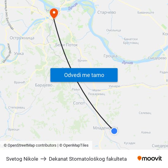 Svetog Nikole to Dekanat Stomatološkog fakulteta map