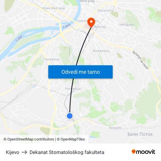 Kijevo to Dekanat Stomatološkog fakulteta map