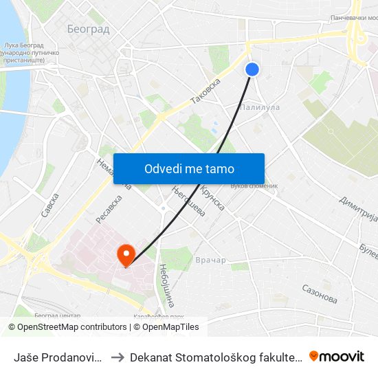 Jaše Prodanovića to Dekanat Stomatološkog fakulteta map