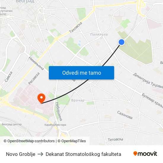 Novo Groblje to Dekanat Stomatološkog fakulteta map