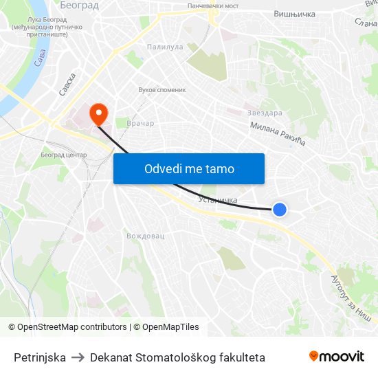 Petrinjska to Dekanat Stomatološkog fakulteta map