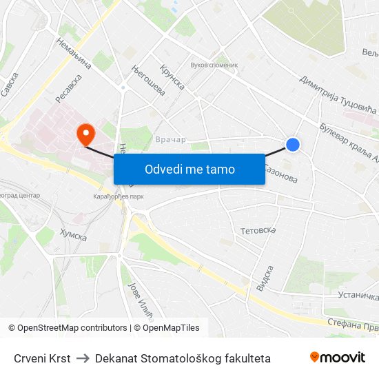 Crveni Krst to Dekanat Stomatološkog fakulteta map