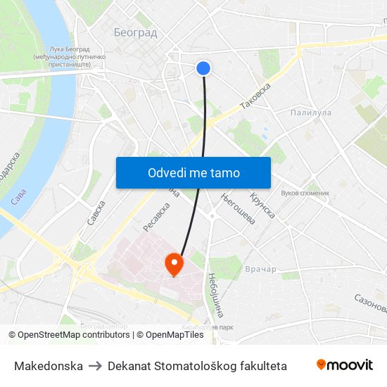 Makedonska to Dekanat Stomatološkog fakulteta map