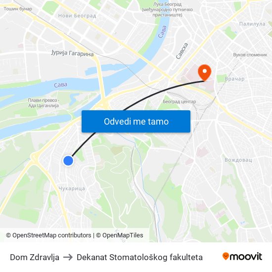 Dom Zdravlja to Dekanat Stomatološkog fakulteta map