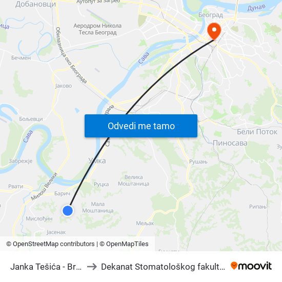 Janka Tešića - Brdo to Dekanat Stomatološkog fakulteta map