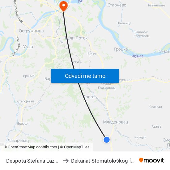 Despota Stefana Lazarevića to Dekanat Stomatološkog fakulteta map