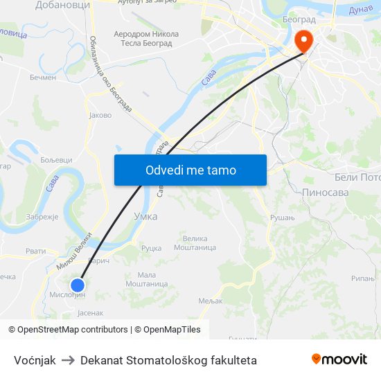 Voćnjak to Dekanat Stomatološkog fakulteta map