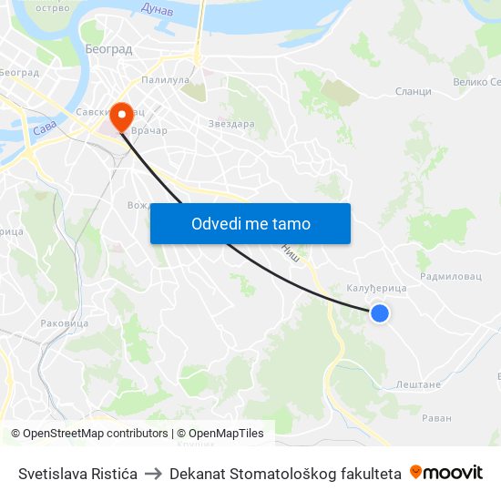 Svetislava Ristića to Dekanat Stomatološkog fakulteta map