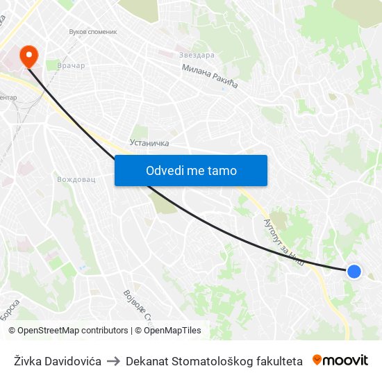 Živka Davidovića to Dekanat Stomatološkog fakulteta map