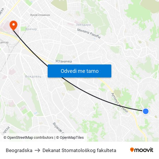 Beogradska to Dekanat Stomatološkog fakulteta map