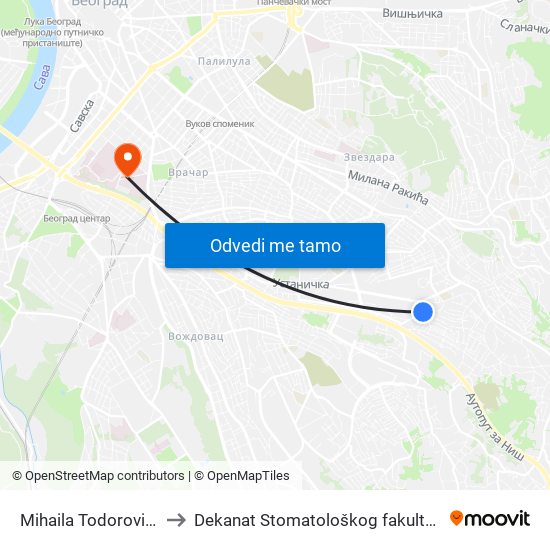 Mihaila Todorovića to Dekanat Stomatološkog fakulteta map