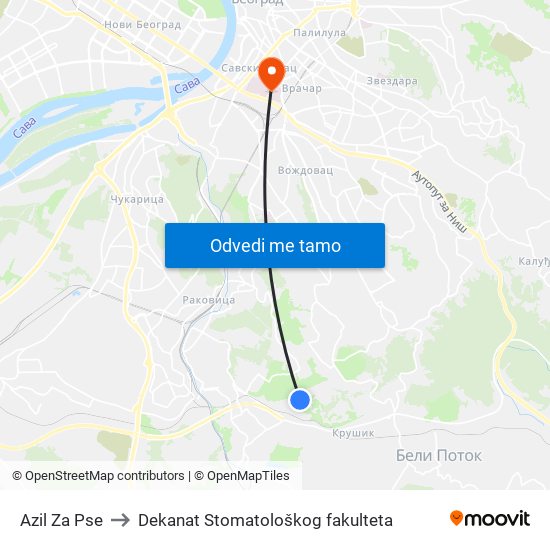 Azil Za Pse to Dekanat Stomatološkog fakulteta map