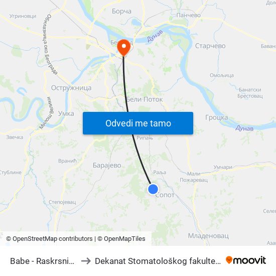 Babe - Raskrsnica to Dekanat Stomatološkog fakulteta map