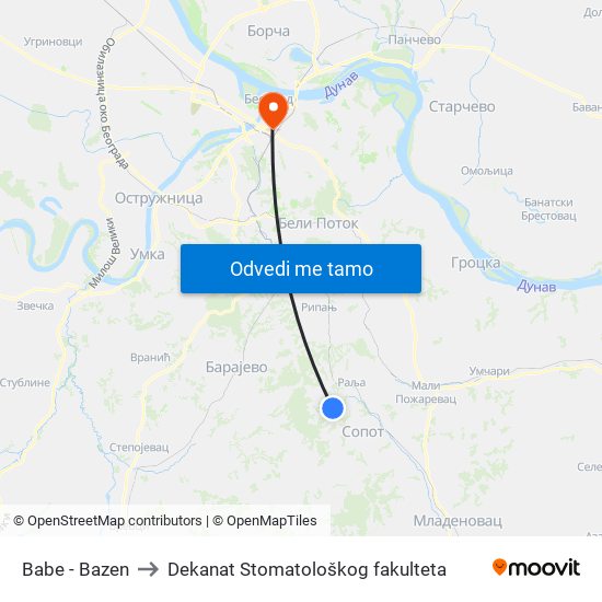 Babe - Bazen to Dekanat Stomatološkog fakulteta map