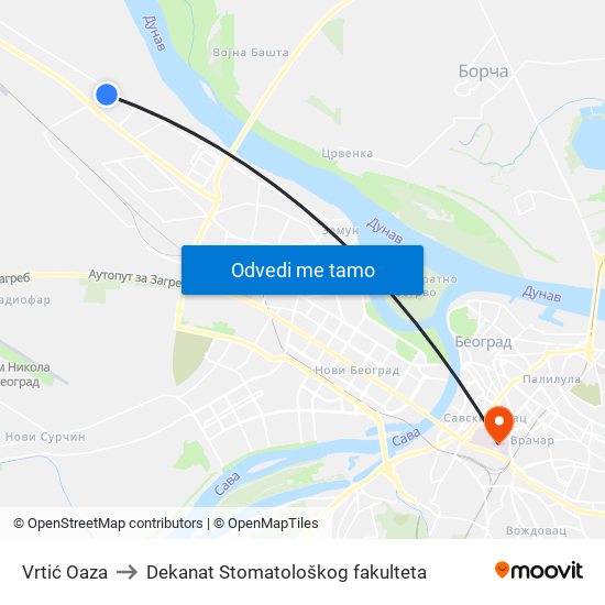 Vrtić Oaza to Dekanat Stomatološkog fakulteta map