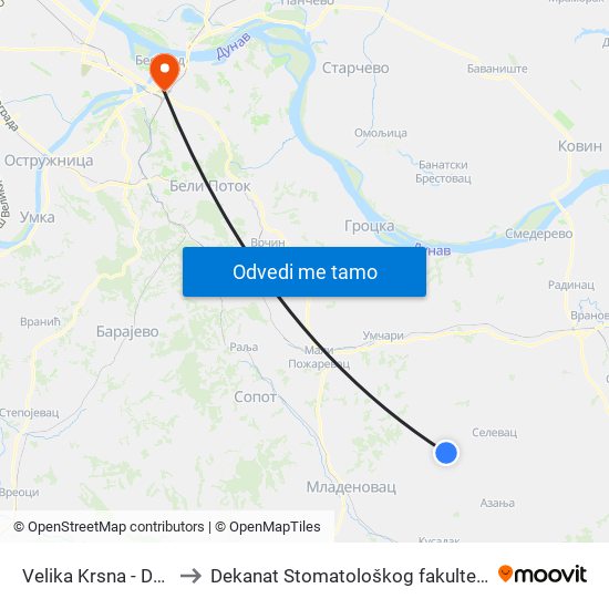 Velika Krsna - Dud to Dekanat Stomatološkog fakulteta map