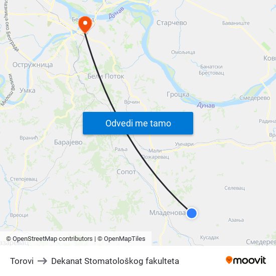 Torovi to Dekanat Stomatološkog fakulteta map