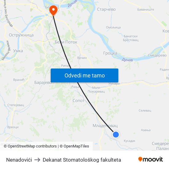 Nenadovići to Dekanat Stomatološkog fakulteta map