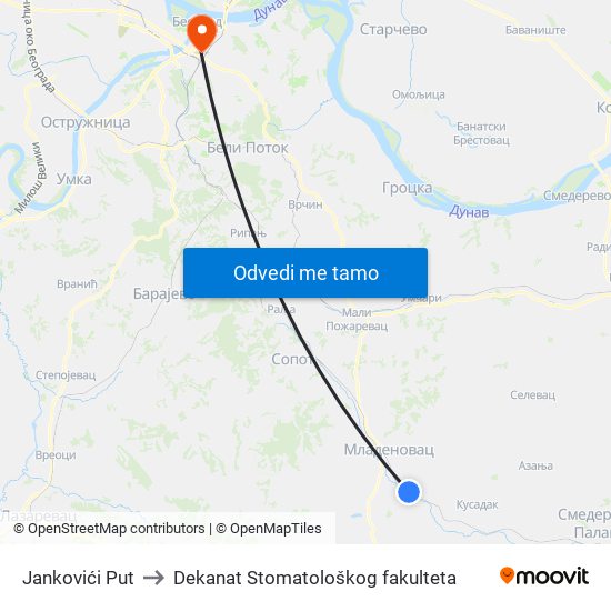 Jankovići Put to Dekanat Stomatološkog fakulteta map