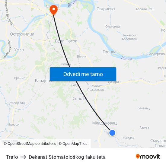 Trafo to Dekanat Stomatološkog fakulteta map