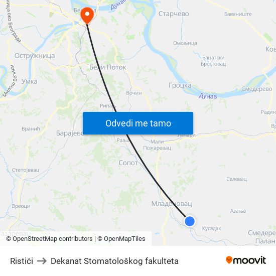 Ristići to Dekanat Stomatološkog fakulteta map