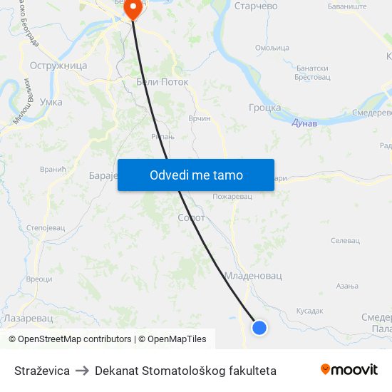 Straževica to Dekanat Stomatološkog fakulteta map