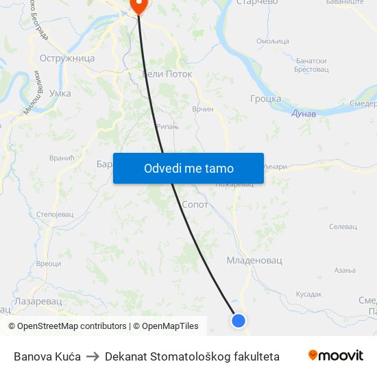 Banova Kuća to Dekanat Stomatološkog fakulteta map